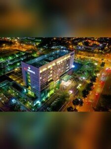 Hospital campus at night